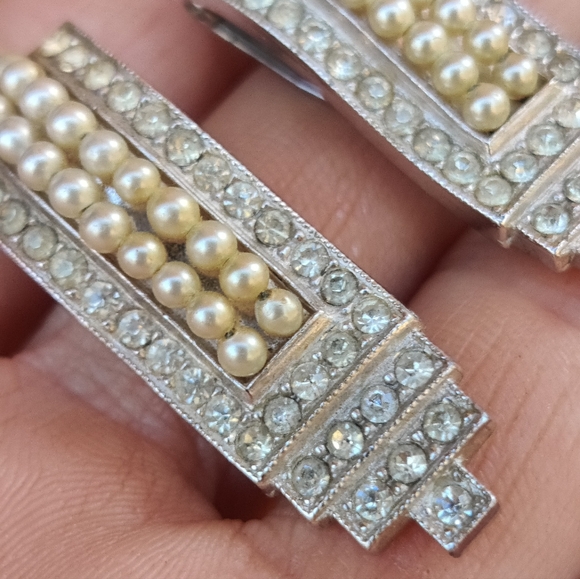 Antique Art Deco Pearl And Paste Dress Clips - Picture 4 of 8